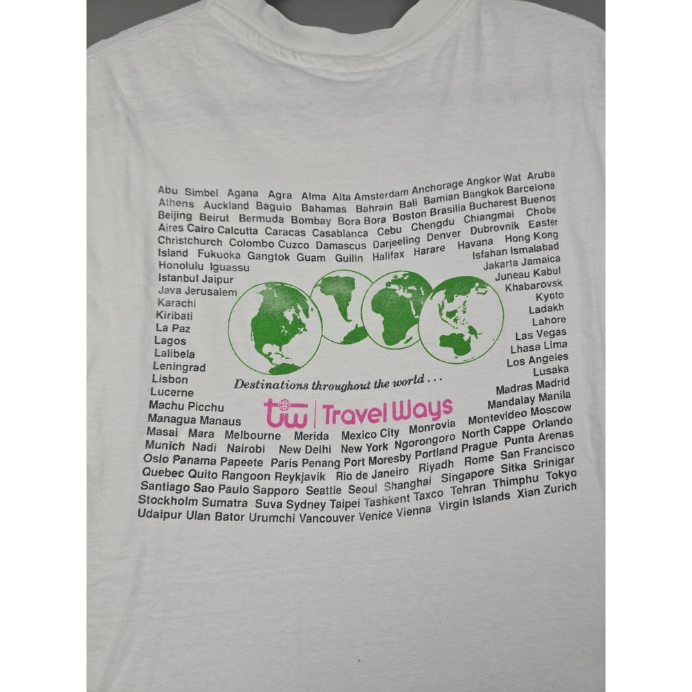 Vintage Hanes Beefy-T Travel Ways World Map Single Stitch White T-Shirt Large